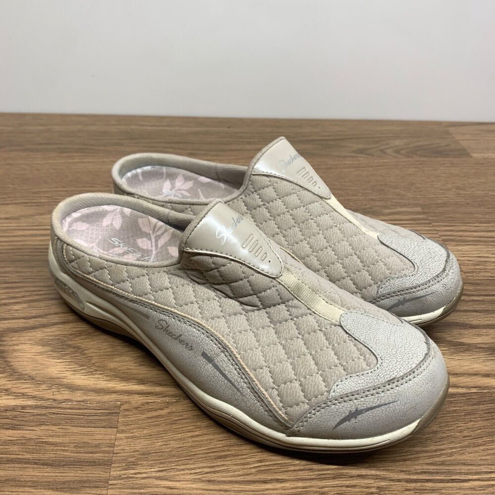Skechers Taupe Relaxed Fit Commute Time On Call Memory Foam Mules Slides 7.5
